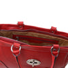 Internal Zip Pocket View Of Red Designer Leather Handbag