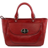 Front View Of Red Designer Leather Handbag