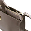 Over The Top Angled View Of The Dark Taupe Ladies Leather Briefcase