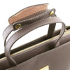 Handle Closing Leather Mechanism View Of The Dark Taupe Ladies Leather Briefcase