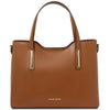 Front View Of The Cognac Genuine Leather Tote Handbag
