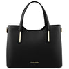 Front View Of The Black Genuine Leather Tote Handbag