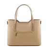 Rear View Of The Champagne Genuine Leather Tote Handbag