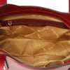 Internal Zip Pocket View Of The Red Genuine Leather Tote Handbag