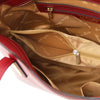 Internal Compartment View Of The Red Genuine Leather Tote Handbag