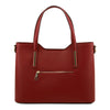 Rear View Of The Red Genuine Leather Tote Handbag