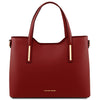 Front View Of The Red Genuine Leather Tote Handbag