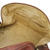 Internal Pocket View Of The Brown Leather Travel Duffel Bag