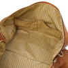 Internal Pocket View Of The Natural Leather Travel Duffel Bag