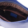 Internal Zip Pocket View Of The Dark Blue Convertible Bag