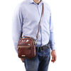 Man Posing With The Brown Crossbody Bag Leather