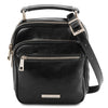 Front View Of The Black Crossbody Bag Leather