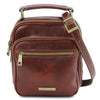Front View Of The Brown Crossbody Bag Leather