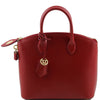Front View Of The Red Small Leather Tote Handbag