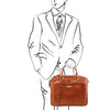 Man Posing With The Honey Leather Laptop Briefcase Bag