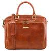 Front View Of The Honey Leather Laptop Briefcase Bag