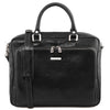 Front View Of The Black Leather Laptop Briefcase Bag