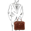 Man Posing With The Brown Leather Laptop Briefcase Bag