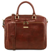 Front View Of The Brown Leather Laptop Briefcase Bag
