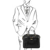 Man Posing With The Black Leather Laptop Briefcase Bag