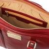 Internal Zip Pocket View Of The Red Ladies Leather Laptop Case