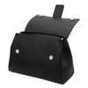 Front Flap And Closure View Of The Black Womens Handbag