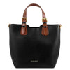 Front View Of The Black Two Tone Leather Handbag