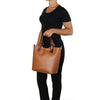 Woman Posing With The Cognac Two Tone Leather Handbag