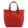 Front View Of The Lipstick Red Two Tone Leather Handbag