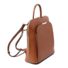 Angled View Of The Cognac Womens Leather Backpack