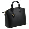 Angled View Of The Black Ladies Leather Tote Bag