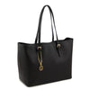 Right Angled View Of The Black Large Leather Shopping Bag