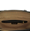 Internal Zipper View Of The Black Large Leather Shopping Bag