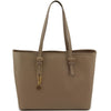 Front View Of The Light Taupe Large Leather Shopping Bag