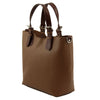 Angled View Of The Caramel Two Toned Leather Handbag