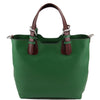Front View Of The Green Two Toned Leather Handbag