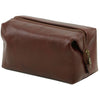 Angled View Of The Brown Small Leather Toiletry Bag