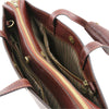 Internal Zip Pocket View Of The Brown Leather Briefcase For Women
