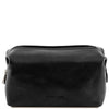 Front View Of The Black Leather Wash Bag