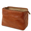 Open View Of The Honey Leather Wash Bag