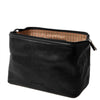 Open View Of The Black Small Leather Toiletry Bag