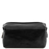 Front View Of The Black Small Leather Toiletry Bag
