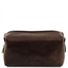 Front View Of The Dark Brown Small Leather Toiletry Bag
