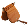 Opening Flap View Of The Cognac Leather Fringe Bag