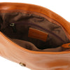 Internal Zip Pocket View Of The Cognac Leather Fringe Bag