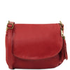 Front View Of The Red Leather Fringe Bag