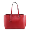 Front View Of The Lipstick Red Soft Leather Shopper Bag