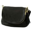 Angled View Of The Black Leather Fringe Bag