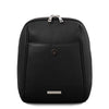 Opened Front Flap View Of The Black Womens Small Leather Backpack