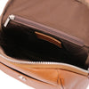 Internal Zip Pocket View Of The Cognac Womens Small Leather Backpack